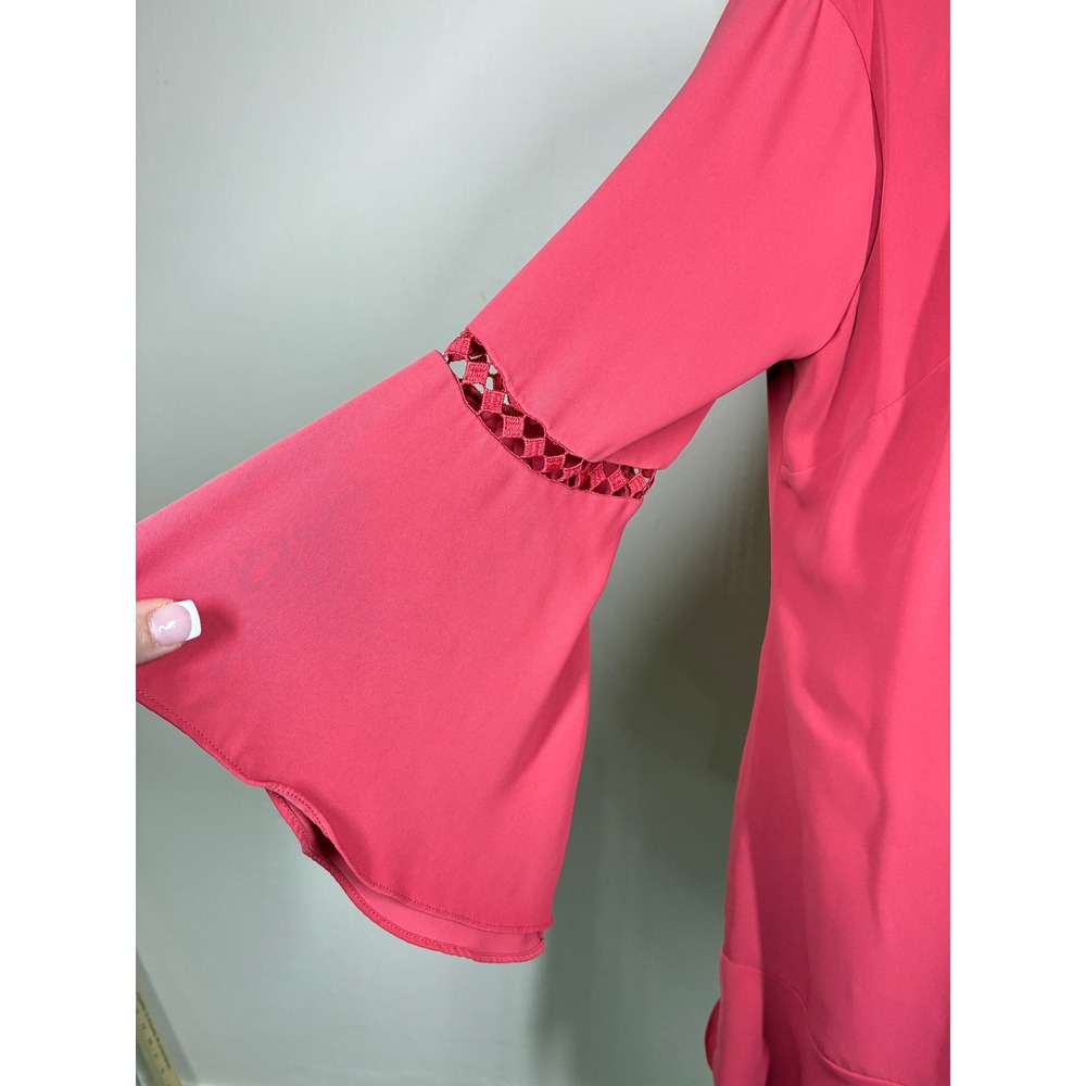 White House Black‎ Market Coral Pink Bell Sleeve Dress 12 Ruffle Hem Cutouts - Picture 5 of 11